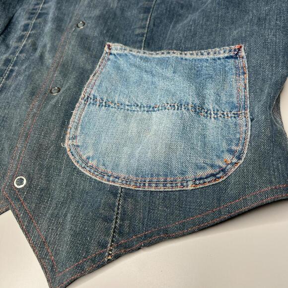 Vtg 70s Denim Workwear Vest Western Chorewear Snap Button Distressed Patched - Picture 8 of 8